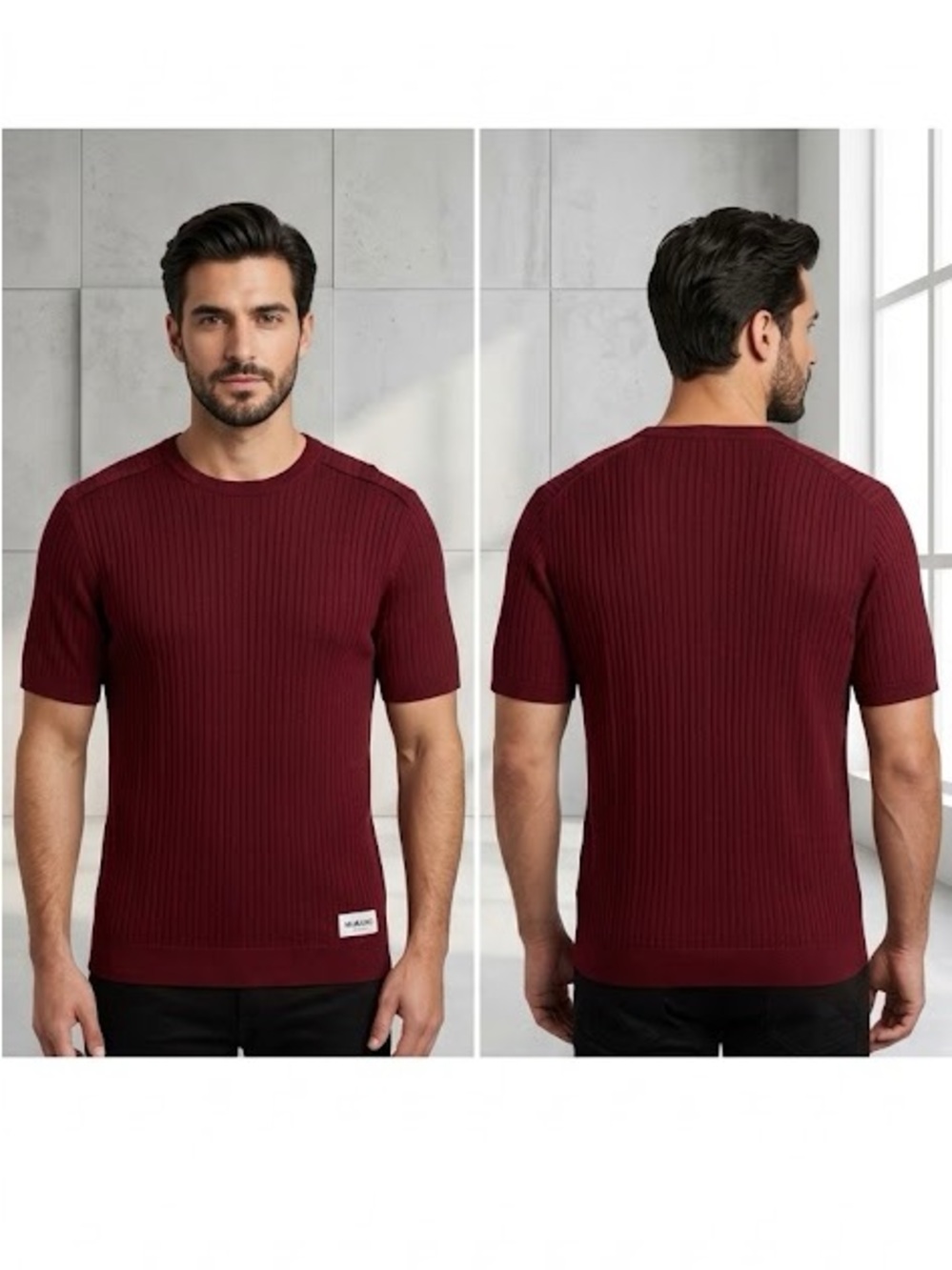 Murano Red Ribbed Short-Sleeve Dress Shirt